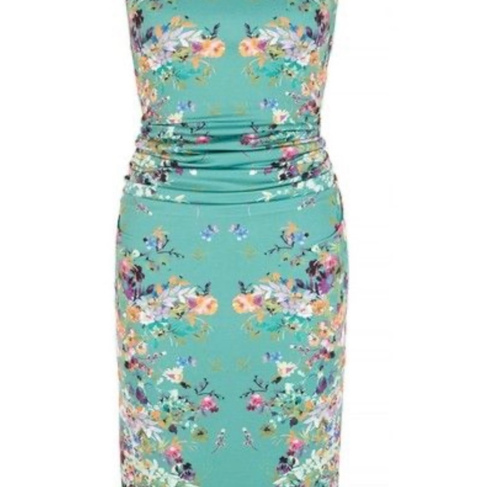 NWOT Uttam London Green Floral Ruched Midi Dress - Sz 8/10 L